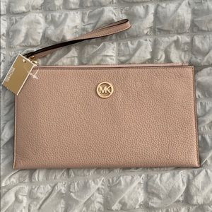 Michael Kors Fulton large zip clutch in ballet